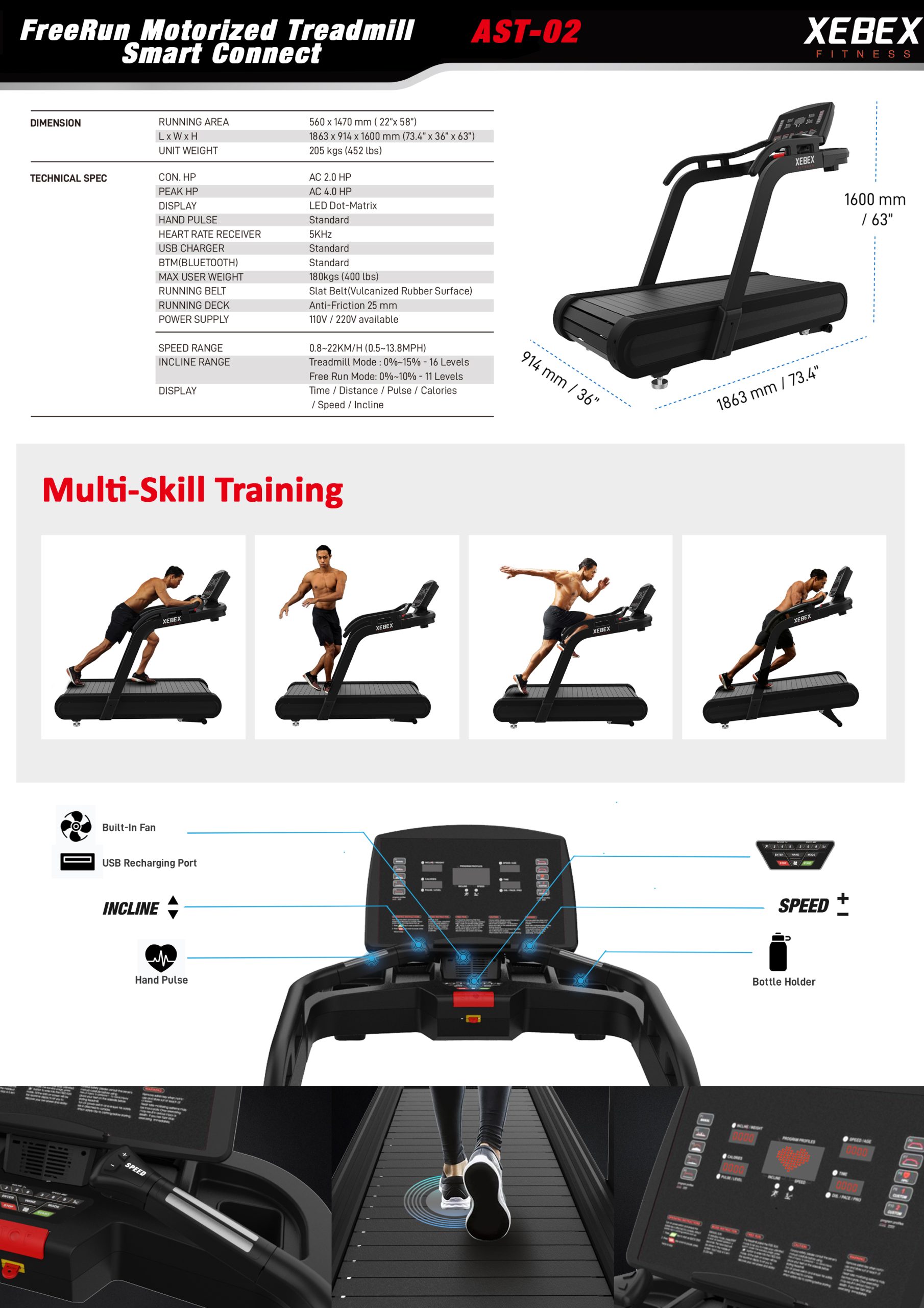 XEBEX FREERUN MOTORIZED TREADMILL SMART CONNECT - XEBEX FITNESS